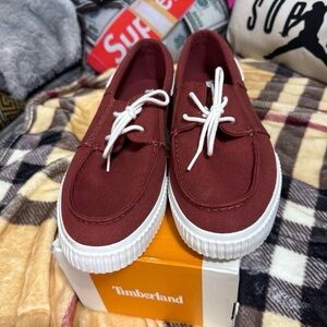 Timberland Burgundy Canvas Shoes with White Soles